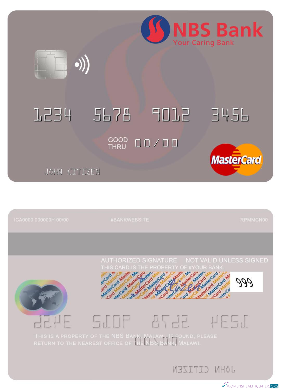 Download Malawi NBS Bank mastercard Photoshop template